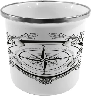Ambesonne Compass Metal Camping Cup, Navigation Device Direction Flares Sail Life Marine Inspired Windrose Work of Art, Stainless Steel Mug for Indoor and Outdoor Activities, Black White