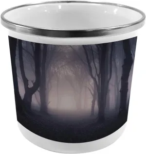 Ambesonne Forest Metal Camping Cup, Path in Dark Deep in Forest with Fog Halloween Creepy Twisted Branches Picture, Stainless Steel Mug for Indoor and Outdoor Activities, Dark Grey Purple