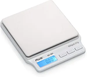 American Weigh Scales SC Series Precision Digital Food Kitchen Weight Scale, LCD Display, Silver, 500 x 0.01G (AMW-SC-501)