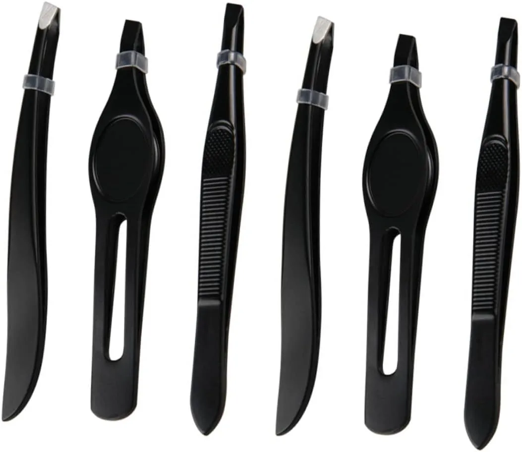 Angoily 3 Sets Eyebrow Grooming Kit Stainless Steel Tweezers Eyebrow Clip for Women Compact Design Easy to Use for Travel Black