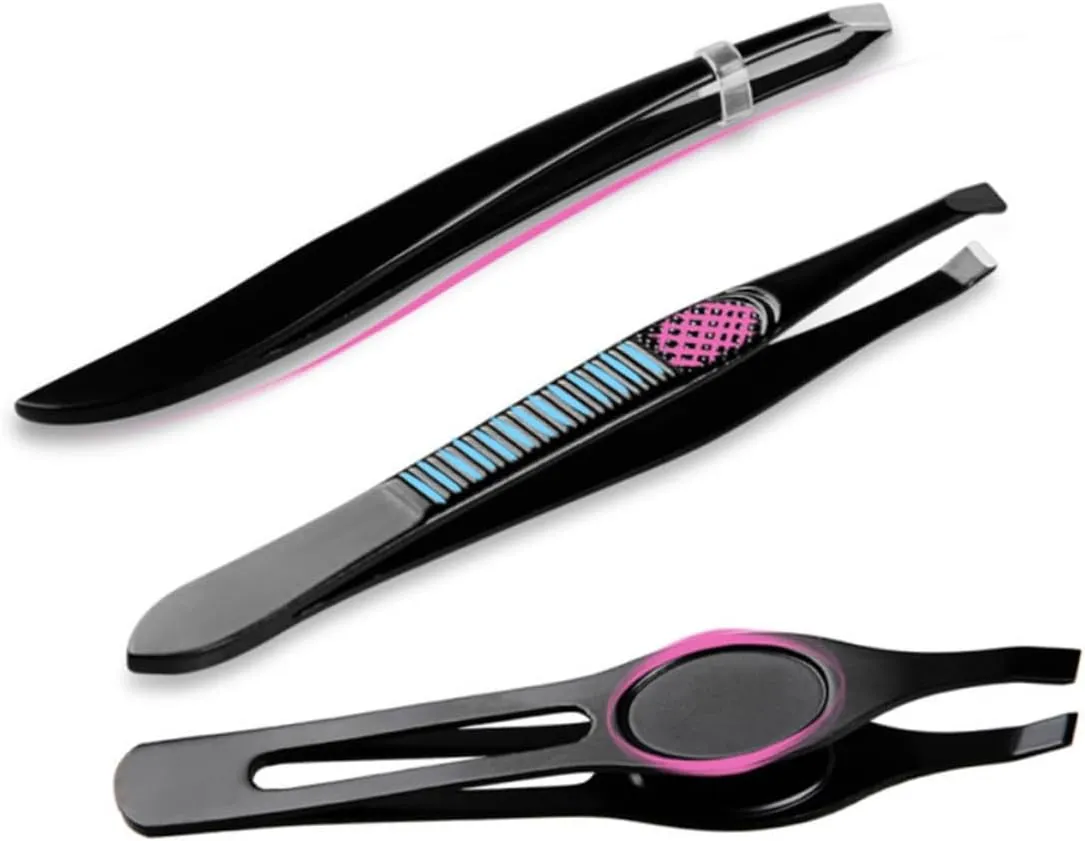 Angoily 3 Sets Eyebrow Grooming Kit Stainless Steel Tweezers Eyebrow Clip for Women Compact Design Easy to Use for Travel Black