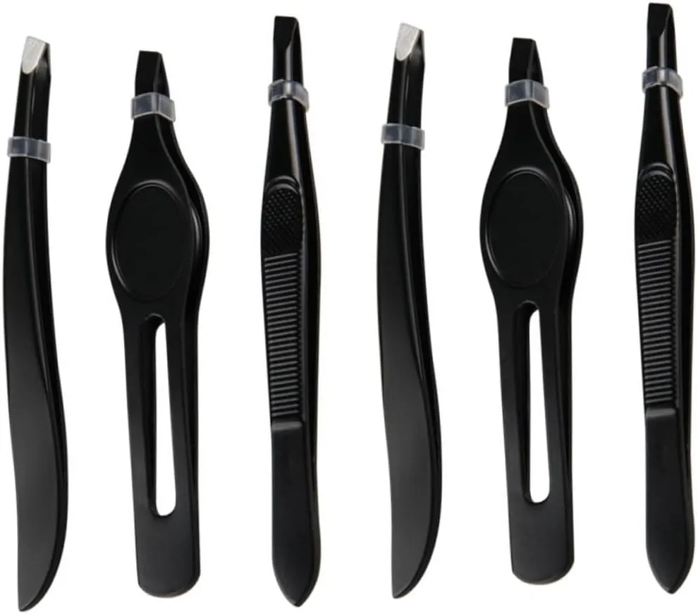 Angoily 3 Sets Eyebrow Grooming Kit Stainless Steel Tweezers Eyebrow Clip for Women Compact Design Easy to Use for Travel Black