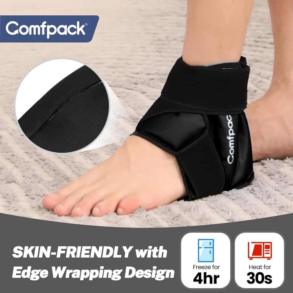 Ankle Ice Pack Wrap for Swelling, Heel Ice Pack for Pain Relief, Hot Cold Therapy Foot Ice Pack Wrap for Plantar Fasciitis, Achilles Tendonitis, Ankle Sprain, Swelling, Heel Spur, Black