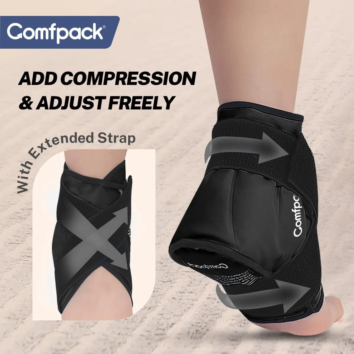 Ankle Ice Pack Wrap for Swelling, Heel Ice Pack for Pain Relief, Hot Cold Therapy Foot Ice Pack Wrap for Plantar Fasciitis, Achilles Tendonitis, Ankle Sprain, Swelling, Heel Spur, Black