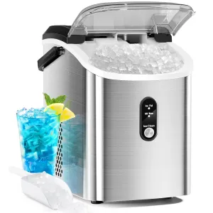 Antarctic Star Nugget Countertop Ice Maker with Soft Chewable Ice, 34Lbs/24H, Pebble Portable Ice Machine with Ice Scoop, Self-Cleaning, One Button Operation, for Kitchen,Office Stainless Steel Silver