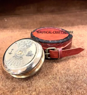 Antique Brass Calendere Compass Nautical Ship Compass with Leather Box - Nautical Marine Gift Pirate Replica Steampunk Accessory