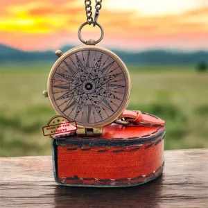 Antique Brass Compass Leather Case Camping Compasses Directional Magnetic Compass Nautical Vintage for Husband, Father, Love, Partner,Travel Decor Compass