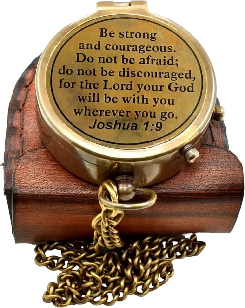 Antique Brass Compass with Leather Case - Premium Engraved Brass Nautical Navigational Tool for Hiking - Personalized Pocket Compass to Son, Dad, Mon from Son Gift