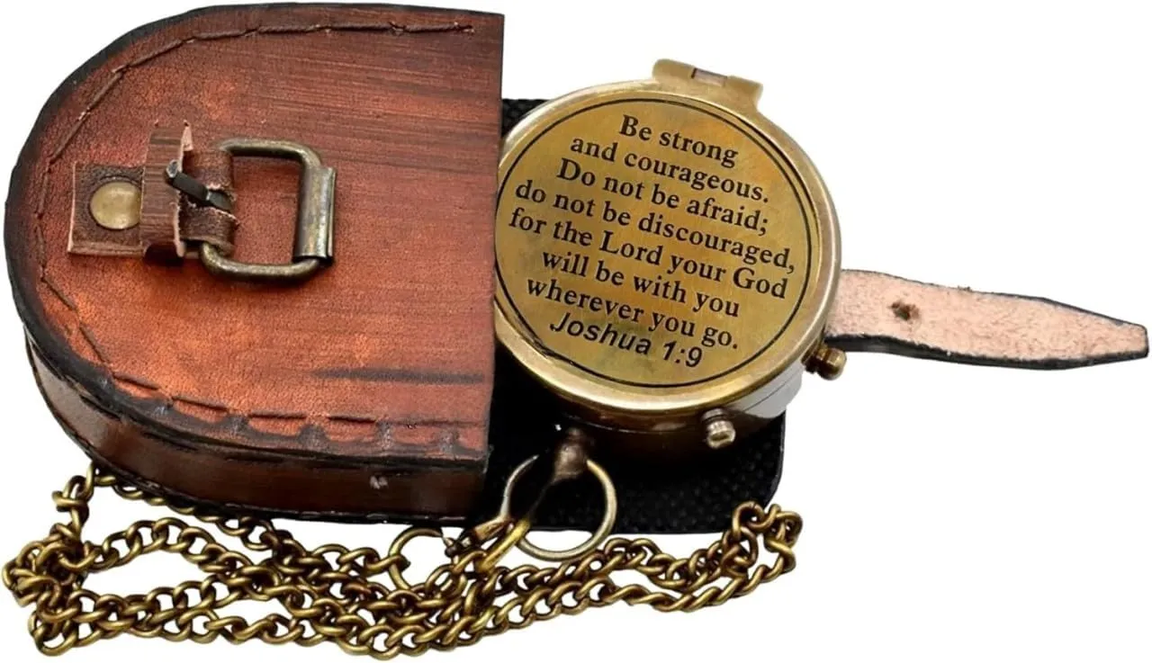 Antique Brass Compass with Leather Case - Premium Engraved Brass Nautical Navigational Tool for Hiking - Personalized Pocket Compass to Son, Dad, Mon from Son Gift