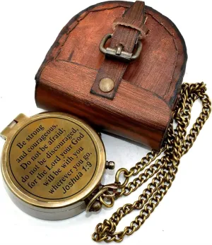 Antique Brass Compass with Leather Case - Premium Engraved Brass Nautical Navigational Tool for Hiking - Personalized Pocket Compass to Son, Dad, Mon from Son Gift