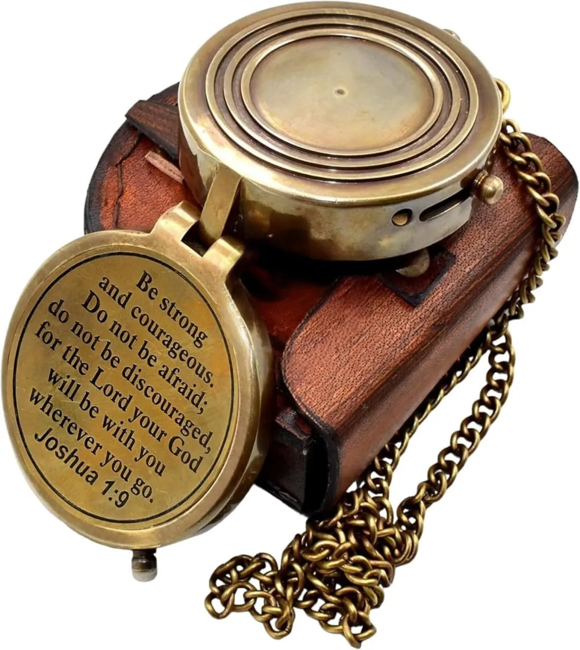 Antique Brass Compass with Leather Case - Premium Engraved Brass Nautical Navigational Tool for Hiking - Personalized Pocket Compass to Son, Dad, Mon from Son Gift