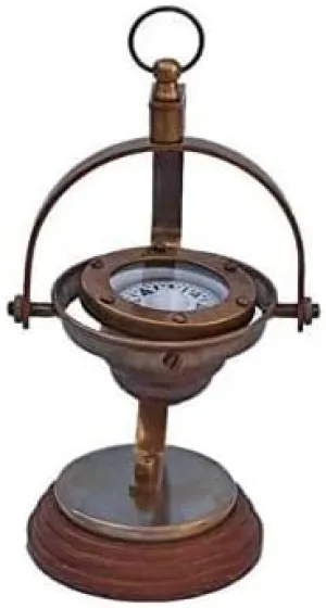 Antique Brass Finish Hanging Directional Magnetic Navigational Compass for Hiking, Camping & Adventurous Outdoor Activities | Vintage Nautical Marine Gifts Ideas & Desk Decor Accessories