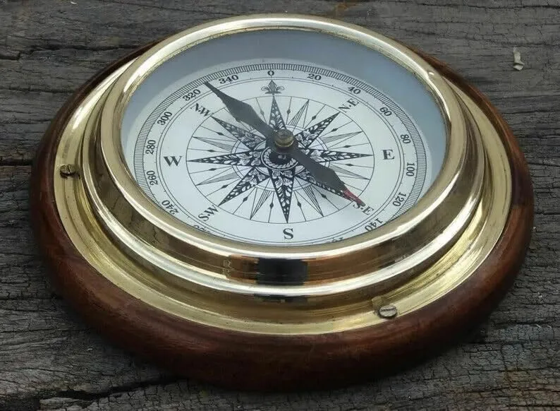 Antique Brass Magnifying/Navigational/Magnetic 6" Sailing Ship/Boat Desk Compass Gift