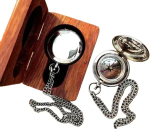 Antique Nautical Brass Compass With Premium Rose Wood Box - Handmade Personalize Pocket Directional Magnetic Compass - Vintage Quote Engraved Compass for Loved Ones, Son, Father, Love, Spouse, Fiancé.