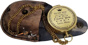 Antique Nautical Vintage Direction Magnetic Compass Engraved Baptism Gift with Leather case Son,Father,Love,