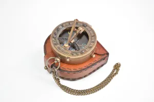 Antique Nautical Vintage Directional Magnetic Pocket Sundial Compass with Lether Case Best Gift for Men & Women 2" Inch