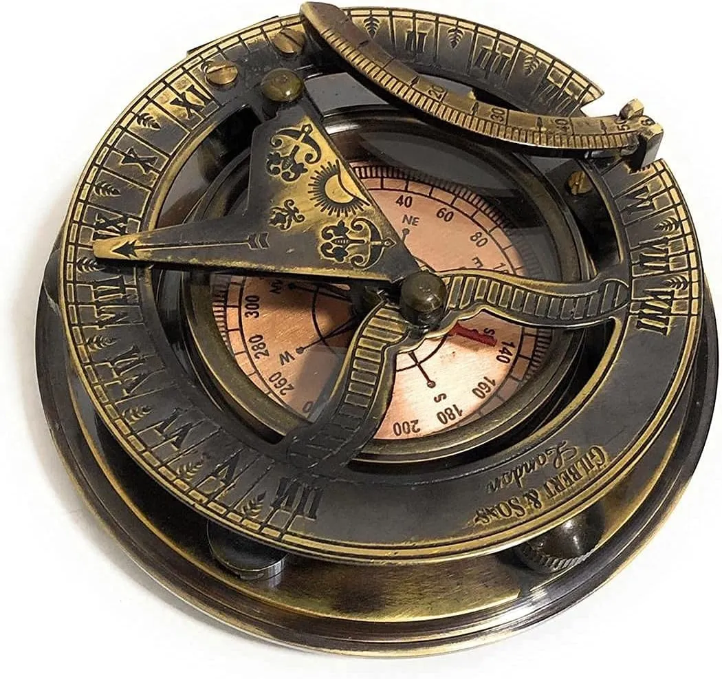 Antique Nautical Vintage Directional Magnetic Sundial Clock Pocket Compass Marine Gift for Loved Ones, Son, Love, Partner, Spouse,Fiancé