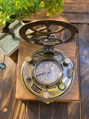 Antique Sundial Compass, Nautical Maritime Gilbert & Sons London Compass, Gold, SKHCOMP1