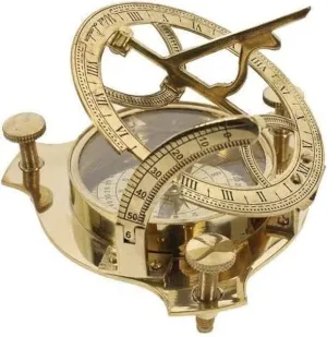 Antique Sundial Compass – Vintage Brass Navigation & Timekeeping Instrument with Lid – Collectible Maritime Compass with Engraved Dial & Wooden Box