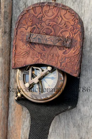 Antiqued Brass Working Compass Nautical Pocket Compass with Leather Case Handmade Magnetic Compass Gift for Travelers / Nautical Collector's / Table Decor / Christmas / Birthday / Anniversary