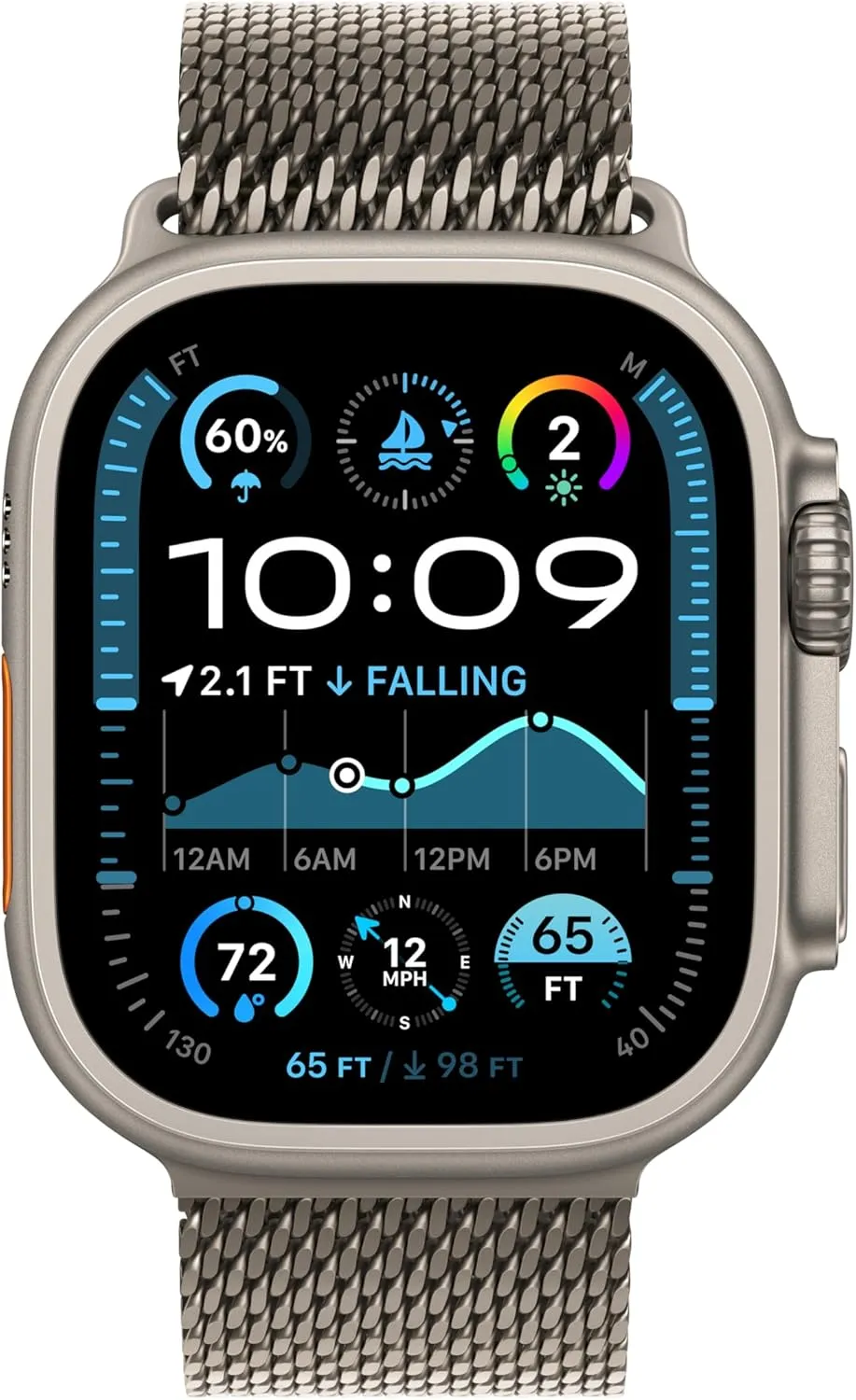 Apple Watch Ultra 2 [GPS   Cellular, 49mm] Natural Titanium Case with Natural Titanium Milanese Loop, Medium (Renewed)
