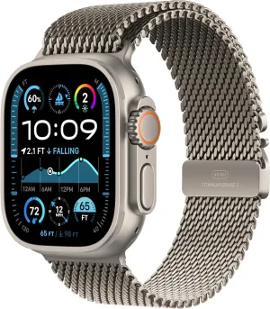 Apple Watch Ultra 2 [GPS   Cellular, 49mm] Natural Titanium Case with Natural Titanium Milanese Loop, Medium (Renewed)