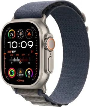 Apple Watch Ultra 2 [GPS   Cellular, 49mm] - Rugged Titanium Case & Blue Alpine Loop - Small (Renewed)