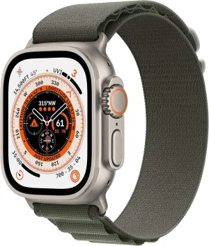Apple Watch Ultra [GPS   Cellular 49mm] Titanium Case with Green Alpine Loop, Large (Renewed)