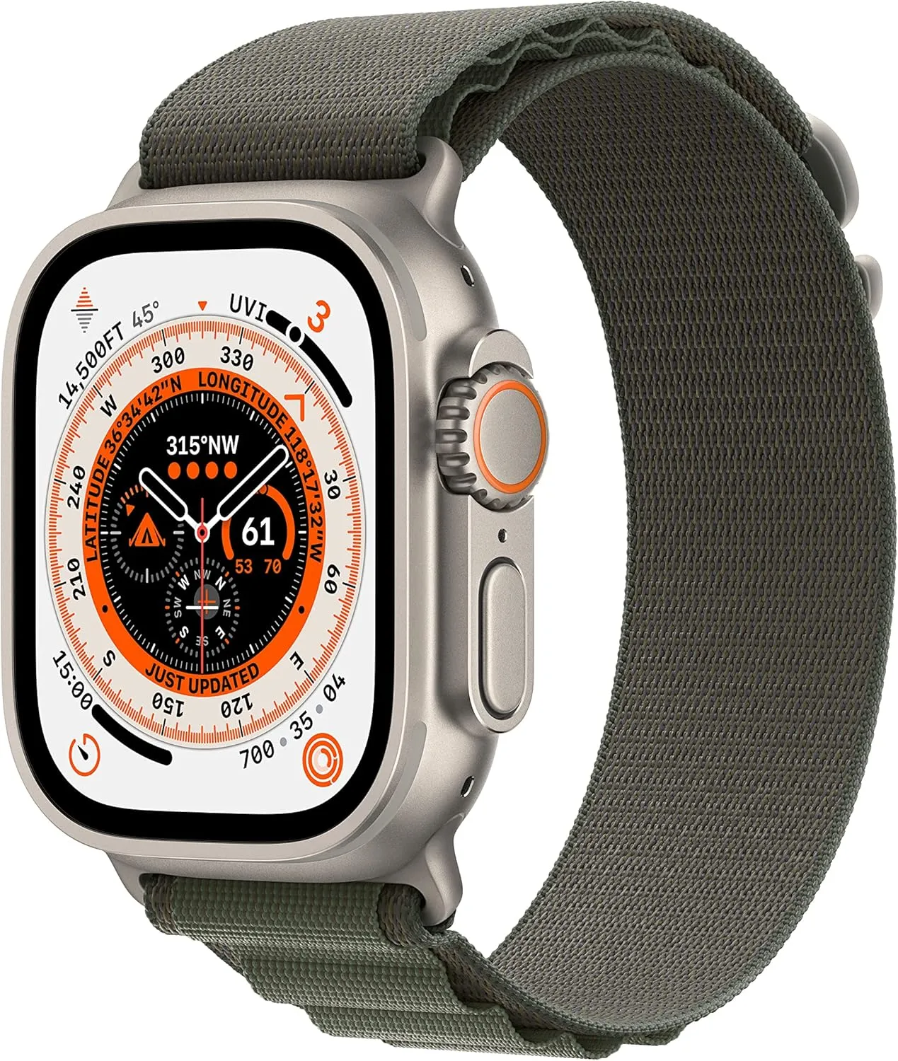 Apple Watch Ultra [GPS   Cellular 49mm] Titanium Case with Green Alpine Loop, Medium (Renewed)