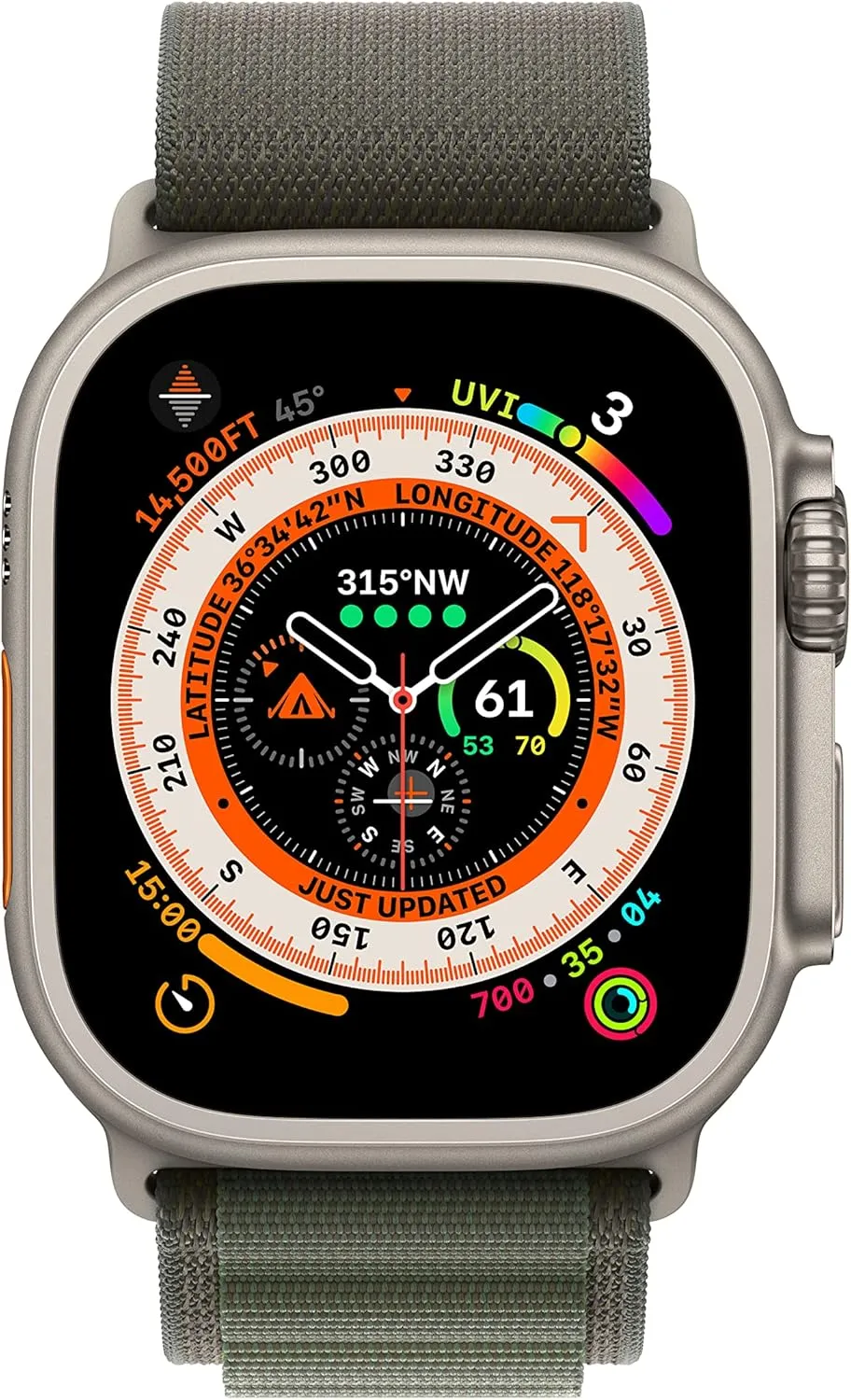 Apple Watch Ultra [GPS   Cellular 49mm] Titanium Case with Green Alpine Loop, Medium (Renewed)