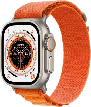 Apple Watch Ultra [GPS   Cellular 49mm] Titanium Case with Orange Alpine Loop, Large (Renewed)