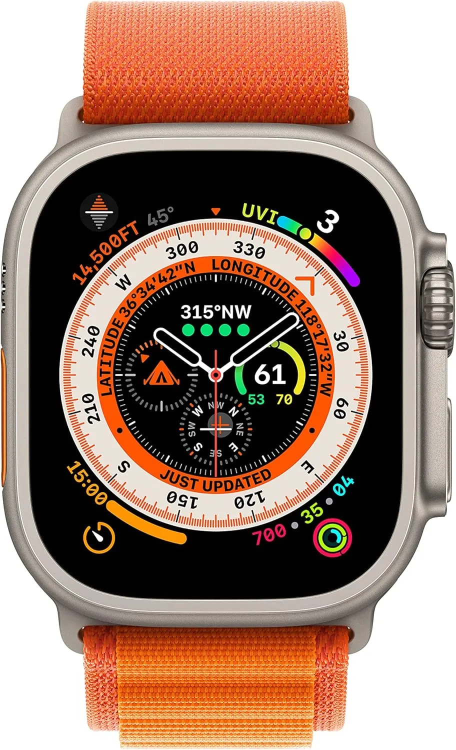 Apple Watch Ultra [GPS   Cellular 49mm] Titanium Case with Orange Alpine Loop, Large (Renewed)