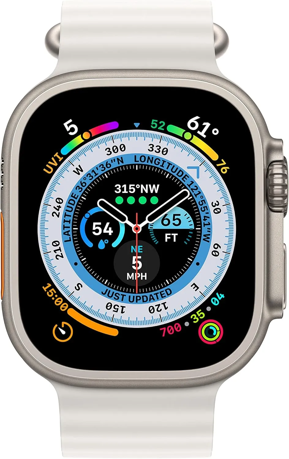 Apple Watch Ultra [GPS   Cellular 49mm] Titanium Case with White Ocean Band, One Size (Renewed)