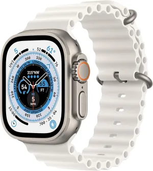 Apple Watch Ultra [GPS   Cellular 49mm] Titanium Case with White Ocean Band, One Size (Renewed)