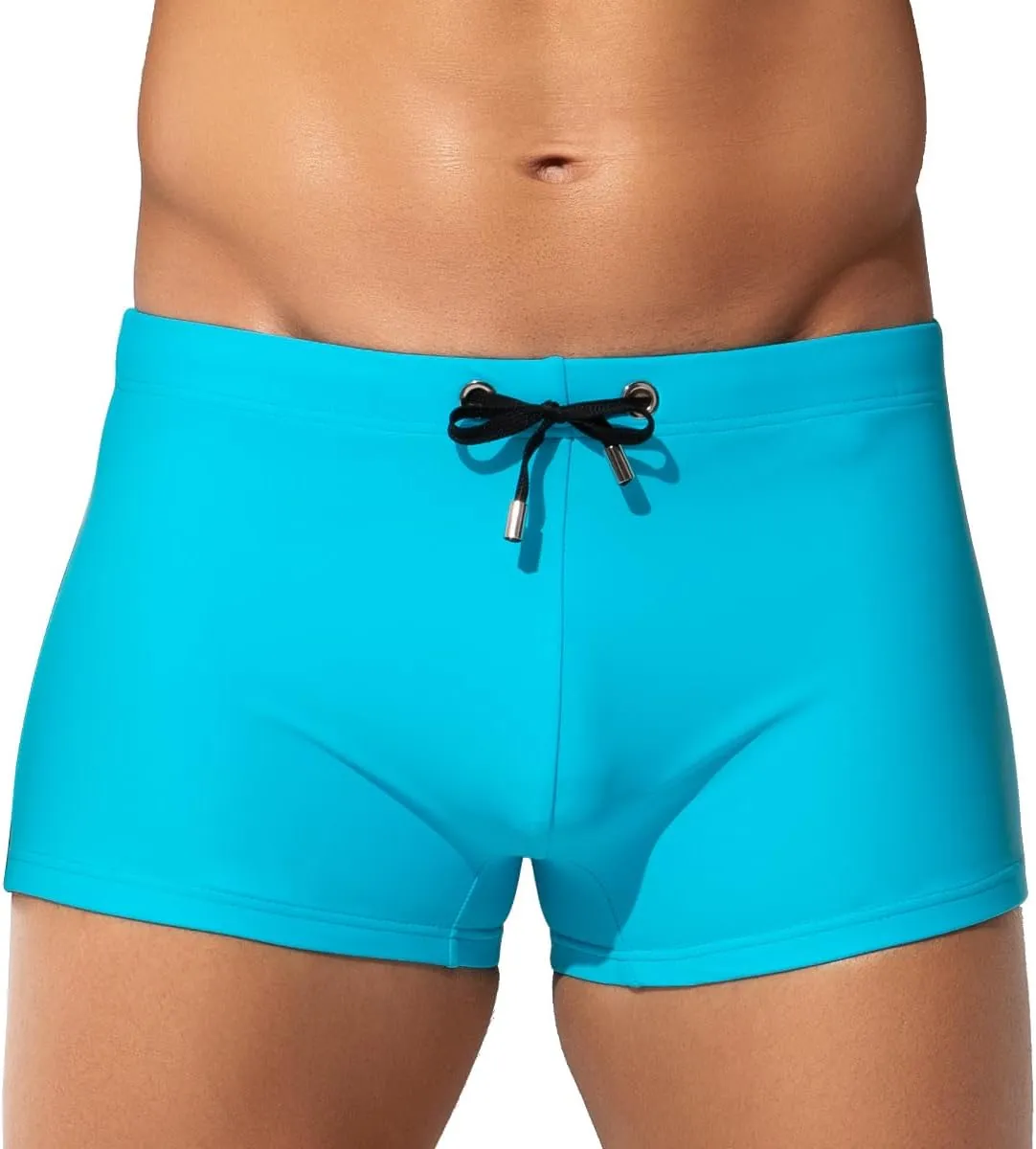Arjen Kroos Men's Classic Solid Square Cut Swimwear Sexy Tight Swimming Trunks Tan Through Bikini Swim Briefs