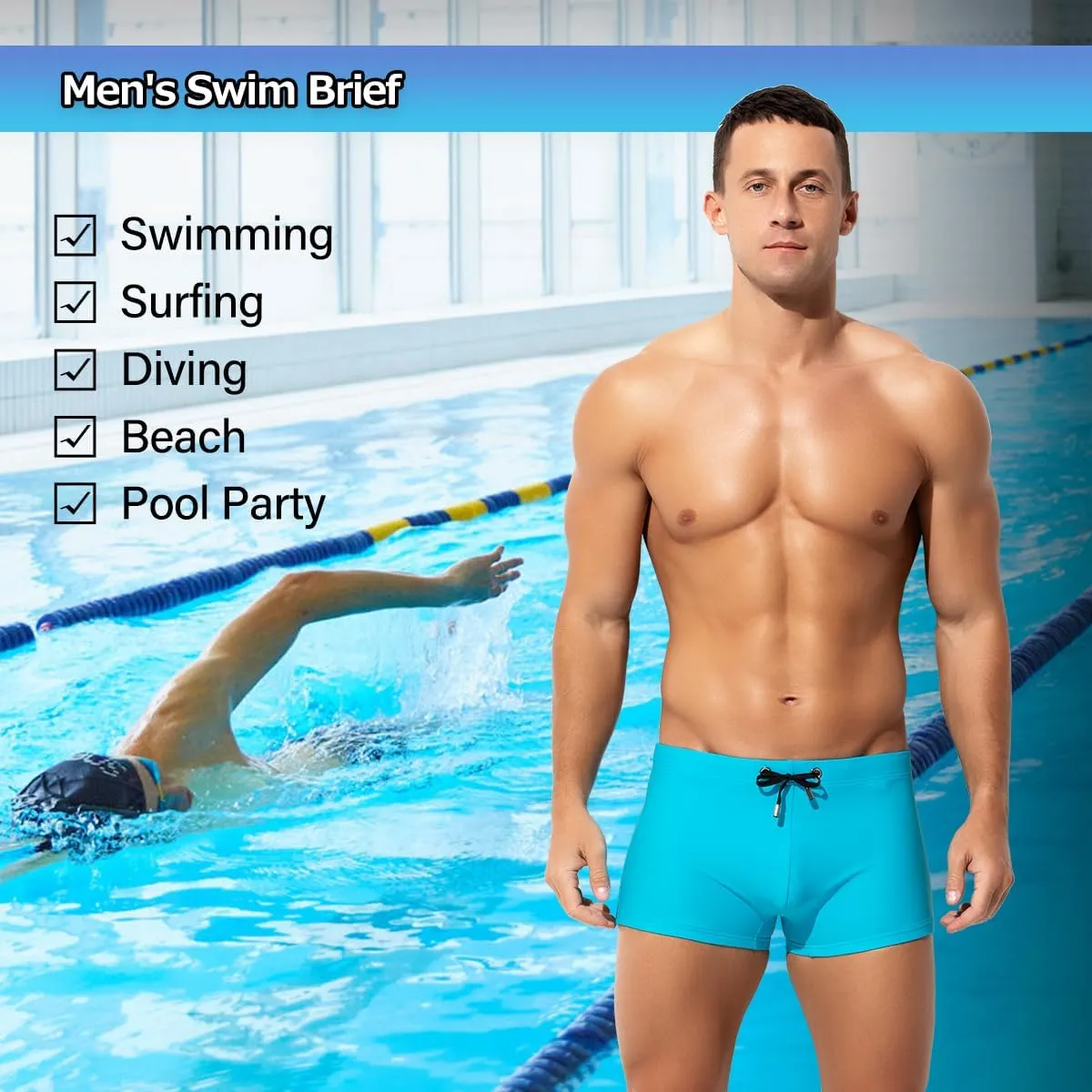 Arjen Kroos Men's Classic Solid Square Cut Swimwear Sexy Tight Swimming Trunks Tan Through Bikini Swim Briefs
