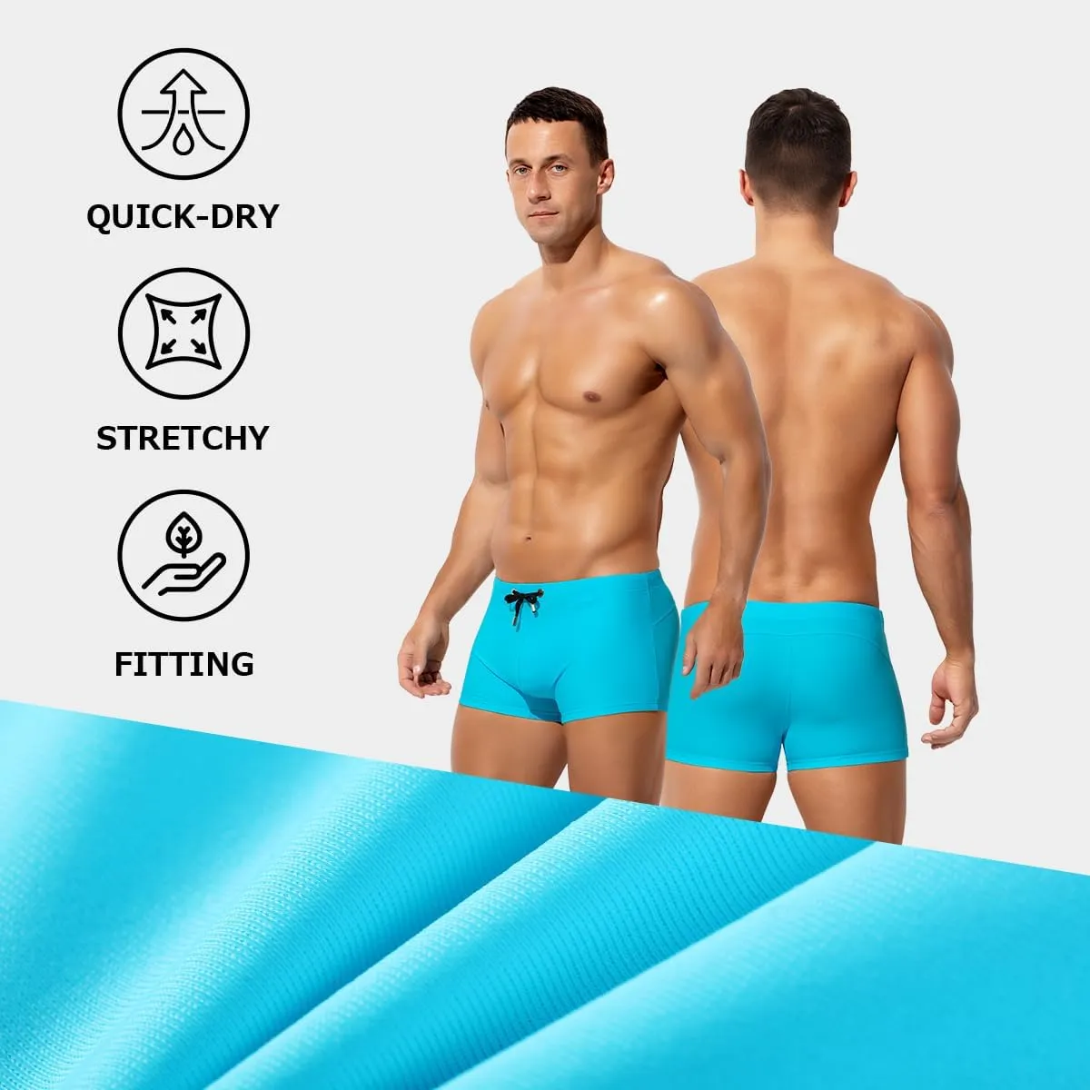 Arjen Kroos Men's Classic Solid Square Cut Swimwear Sexy Tight Swimming Trunks Tan Through Bikini Swim Briefs