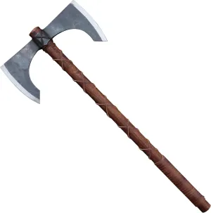 Armory Replicas™ Iroquois Forged Carbon Steel Battle Axe - 31 Inch Handcrafted Double Bit Axe with Sheesham Heart Wood Handle & Leather Sheath