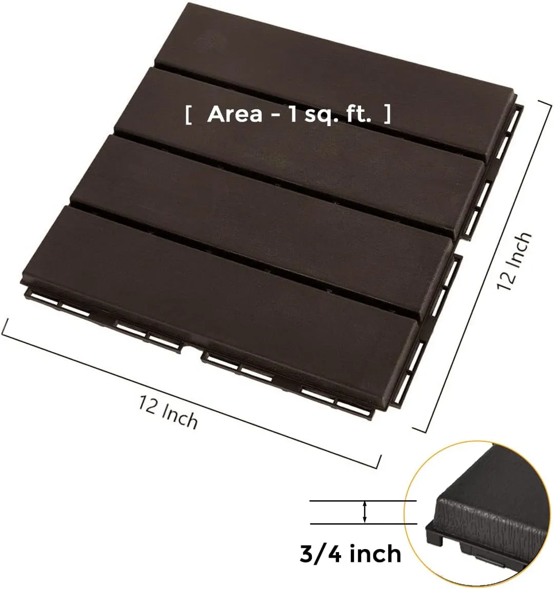 ASTEROUTDOOR Interlocking Deck Tiles Plastic Waterproof Outdoor Flooring 12" x 12" for Patio Garden Deck Poolside Indoor Outdoor, 27 pcs, Brown