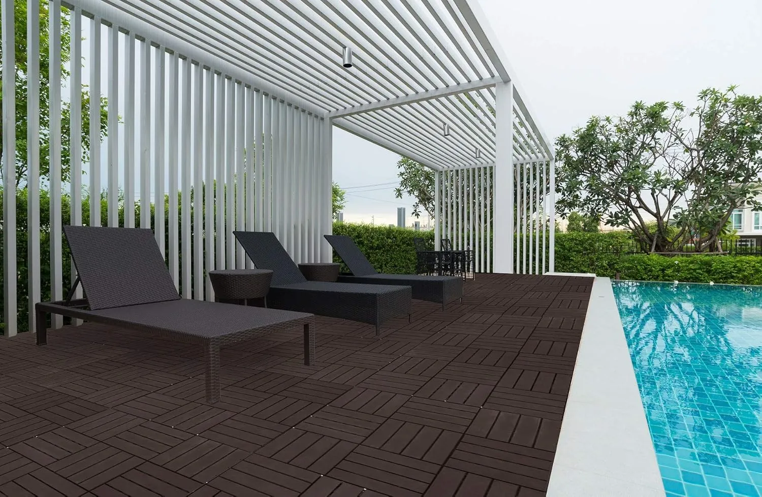 ASTEROUTDOOR Interlocking Deck Tiles Plastic Waterproof Outdoor Flooring 12" x 12" for Patio Garden Deck Poolside Indoor Outdoor, 27 pcs, Brown