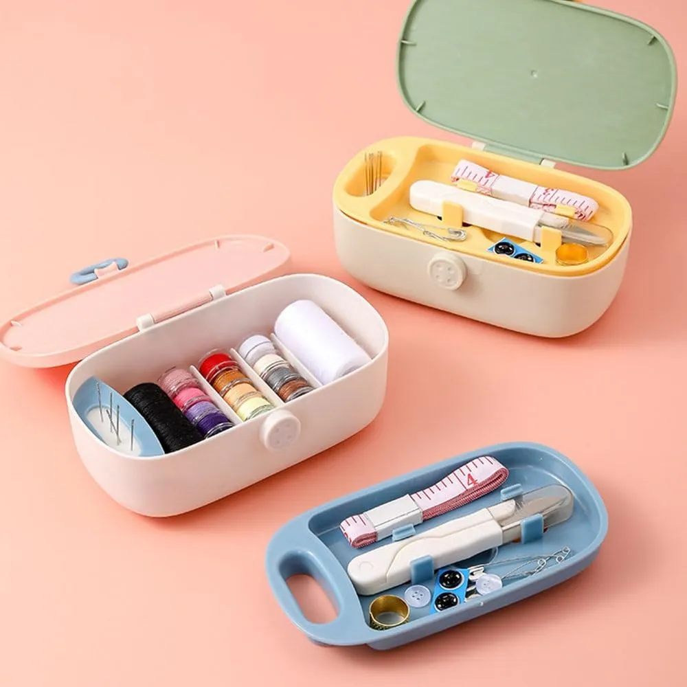 ASWRTYJO Sewing Organizer Box Set Portable Household Hand Sewing Storage Tools Mini Travel Plastic Layer Sewing Threads Wire Box(D)