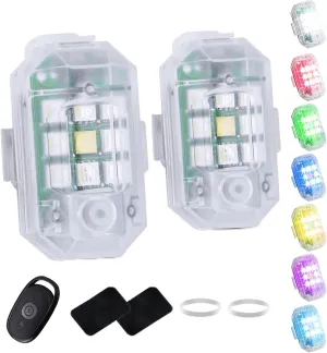 AtfArt 2 Pcs Mini 3 Pro Drone Strobe Light for DJI Mini 2 SE 7 Color Ultra Bright FAA Drone Night Flying Collision Light Rechargable Night Signal Light for Car Bike Drone Accessory (Remote Style)