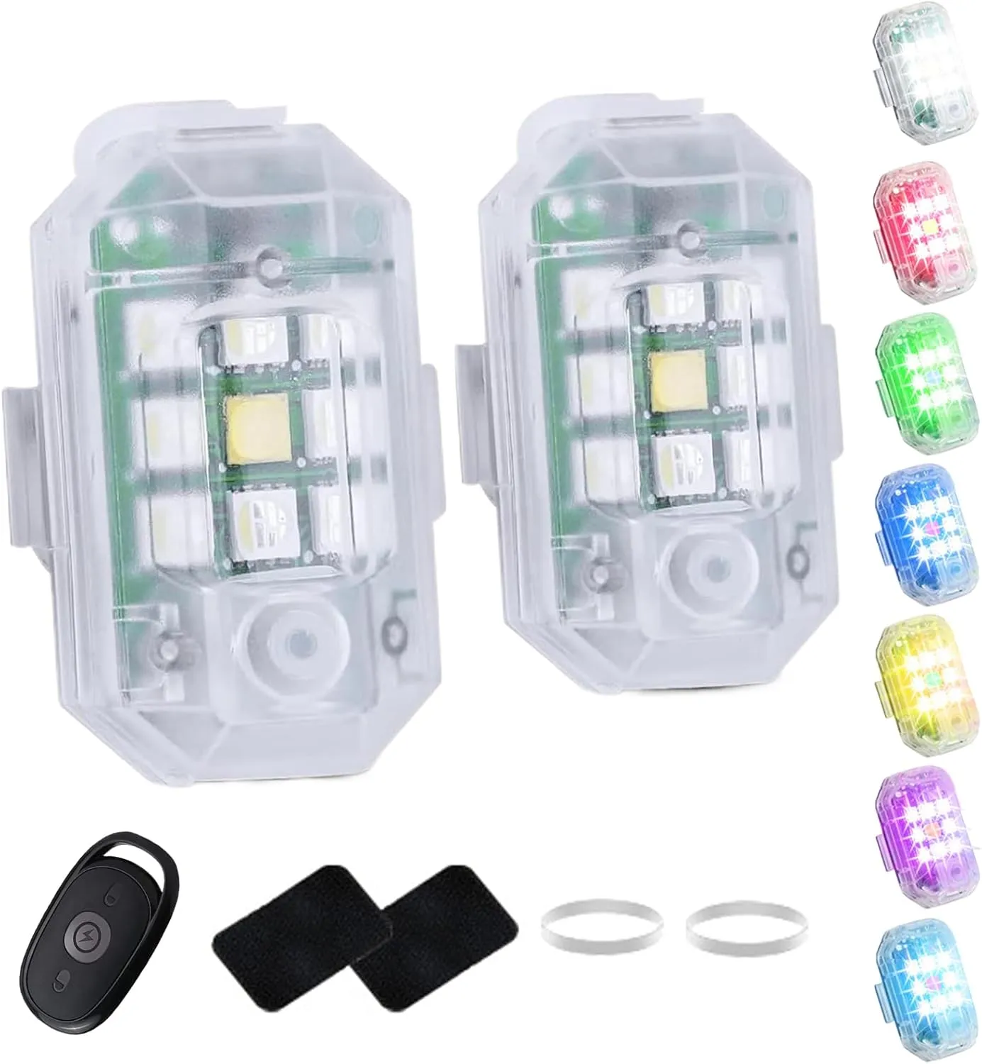 AtfArt 2 Pcs Mini 3 Pro Drone Strobe Light for DJI Mini 2 SE 7 Color Ultra Bright FAA Drone Night Flying Collision Light Rechargable Night Signal Light for Car Bike Drone Accessory (Remote Style)