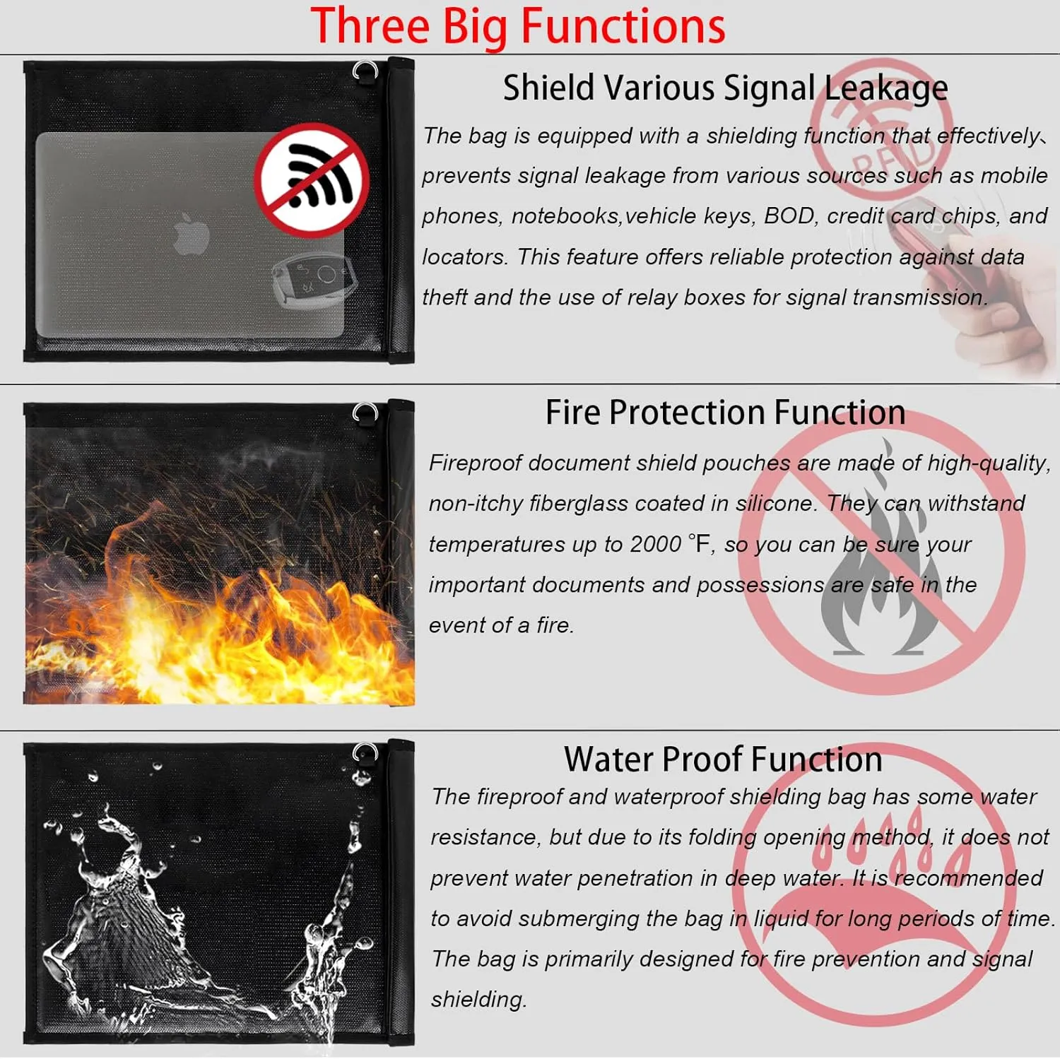 AtfArt Faraday Bag for Car Keys Fireproof Waterproof Document Bag for Safety Protection Faraday Bags RFID Signal Blocking Bag for Anti-Hacking NFC/WiFi/GPS/Important Documents (Three Sizes XL-L-S)