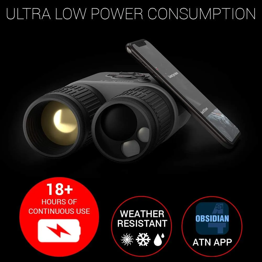 ATN BINOX 4T 640x480, 2.5-25x Smart HD Thermal Binoculars w/Laser Rangefinder, Video Record, Wi-Fi, E-Compass, 16hrs  Battery Power