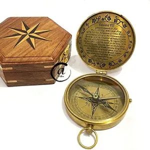 AV Brass Magnetic Manual Compass Maritime Style with Wood Box Vintage Handmade Gifts