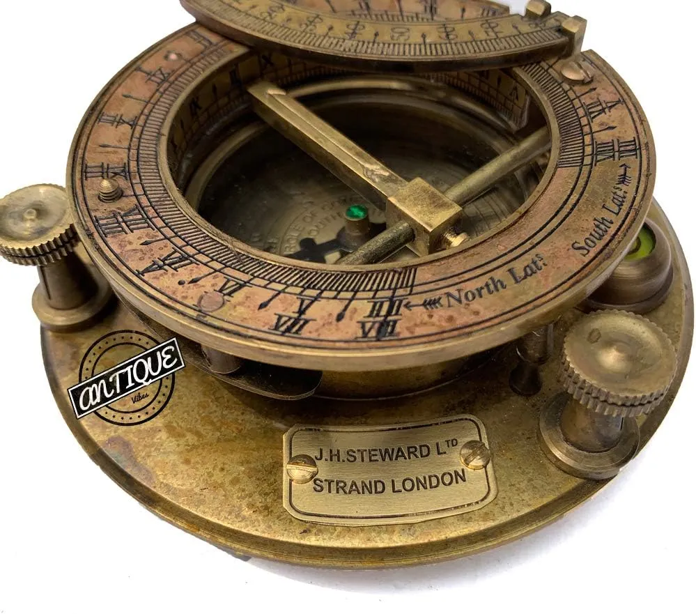 AV Nautical Sundial Brass Compass with Wooden Box - Gifts for Father/Brother/Sailor/Marine