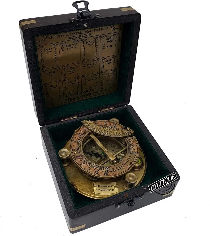AV Nautical Sundial Brass Compass with Wooden Box - Gifts for Father/Brother/Sailor/Marine