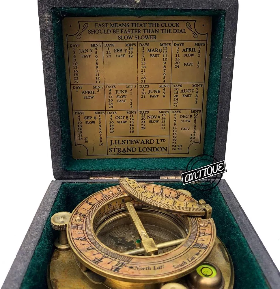 AV Nautical Sundial Brass Compass with Wooden Box - Gifts for Father/Brother/Sailor/Marine