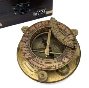 AV Nautical Sundial Brass Compass with Wooden Box - Gifts for Father/Brother/Sailor/Marine